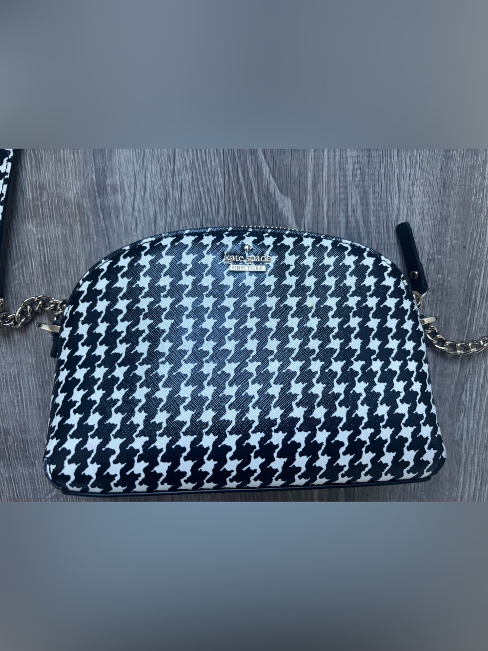 Kate Spade Dome Crossbody Bag Black and White Houndstooth